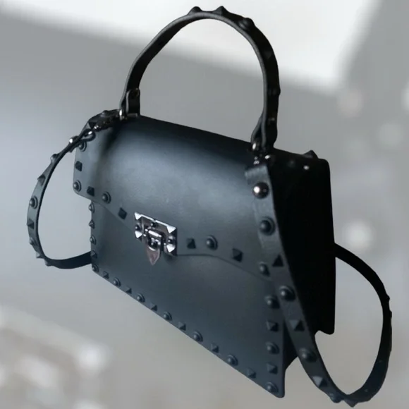 Rivet Jelly Tote Crossbody Shoulder Bag Tote Black Curved Handle9.5” x 7.5…